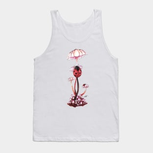 Ladybug climbing pink mushrooms Watercolour Painting Tank Top